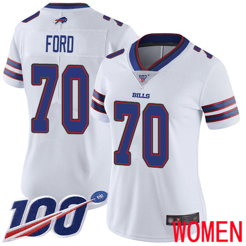 Women Buffalo Bills #70 Cody Ford White Vapor Untouchable Limited Player 100th Season NFL Jersey